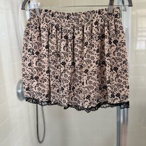 Forever 21 Pink and Brown Bubble Mini Skirt with Ruffled Smocked Style